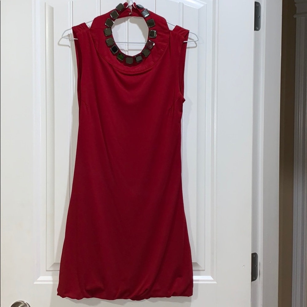 Red open low back dress